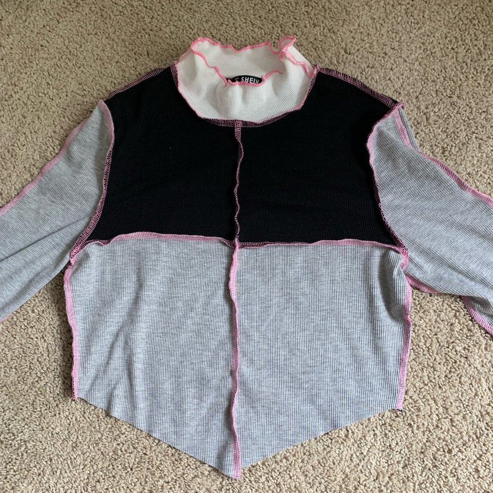 Black/Pink/White Cotton Crop-Top
